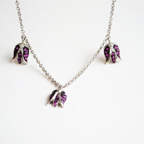 Jewelry - SOLD 14K WG Pink Sapphire Floral Dangle Necklace